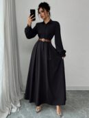 Vestido Elegante de Manga Farol en Colores Sólidos