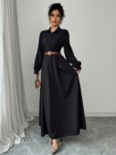 Vestido Elegante de Manga Farol en Colores Sólidos