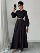 Vestido Elegante de Manga Farol en Colores Sólidos
