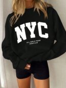 Sudadera Casual de Mujer con Estampado de Letras y Manga Larga