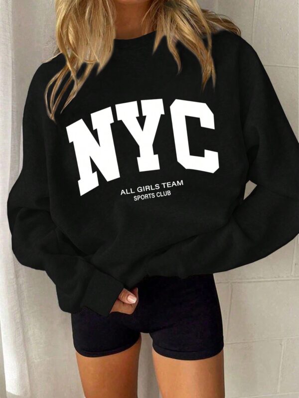 Sudadera Casual de Mujer con Estampado de Letras y Manga Larga