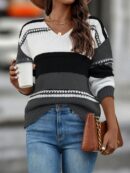 Sweater Multicolor con Hombros Caídos y Manga Larga