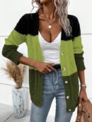 Cardigan Tejido Tricolor con Botones y Cuello en V