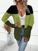 Cardigan Tejido Tricolor con Botones y Cuello en V