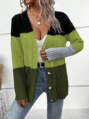 Cardigan Tejido Tricolor con Botones y Cuello en V