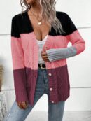 Cardigan Tejido Tricolor con Botones y Cuello en V