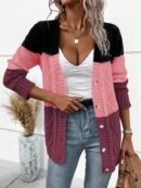 Cardigan Tejido Tricolor con Botones y Cuello en V