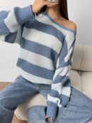 Sweater Casual a Rayas con Hombros Caídos, Manga Larga