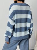 Sweater Casual a Rayas con Hombros Caídos, Manga Larga