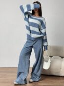 Sweater Casual a Rayas con Hombros Caídos, Manga Larga