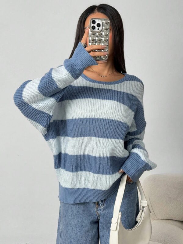 Sweater Casual a Rayas con Hombros Caídos, Manga Larga - Image 5