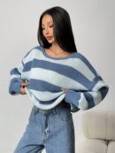 Sweater Casual a Rayas con Hombros Caídos, Manga Larga
