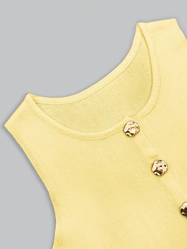 Chaleco Elegante de Botones Metálicos con Cuello Redondo - Image 31