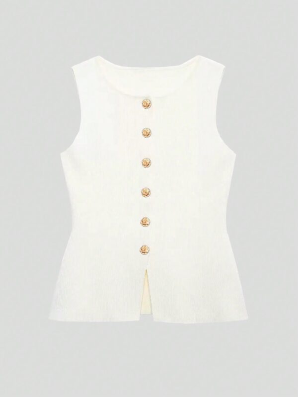 Chaleco Elegante de Botones Metálicos con Cuello Redondo - Image 14