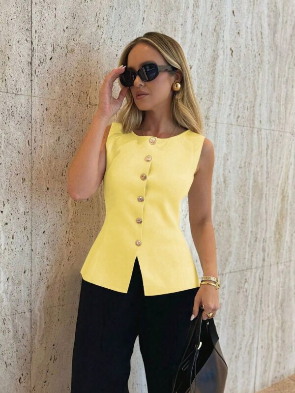 Chaleco Elegante de Botones Metálicos con Cuello Redondo - Image 28