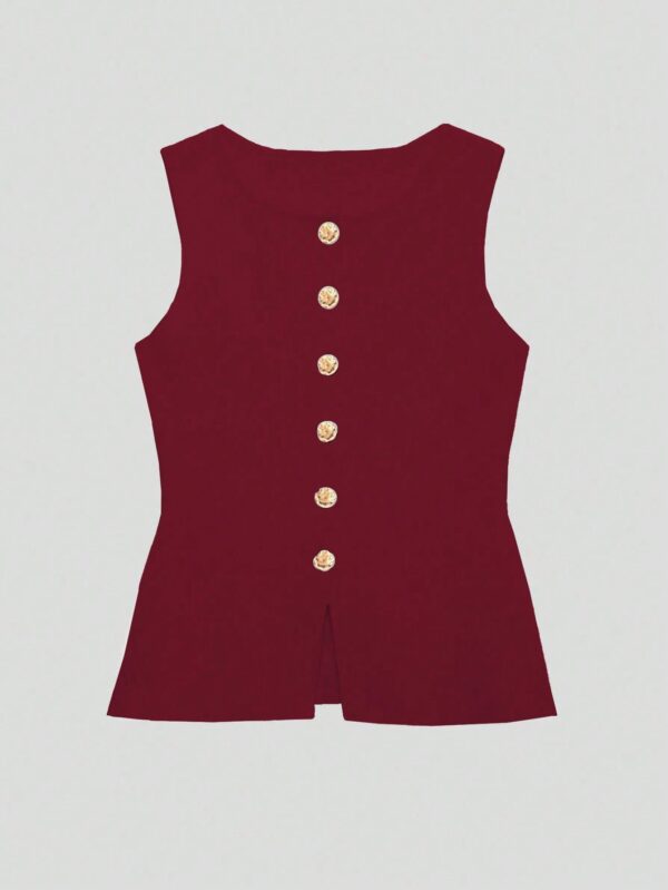 Chaleco Elegante de Botones Metálicos con Cuello Redondo - Image 23