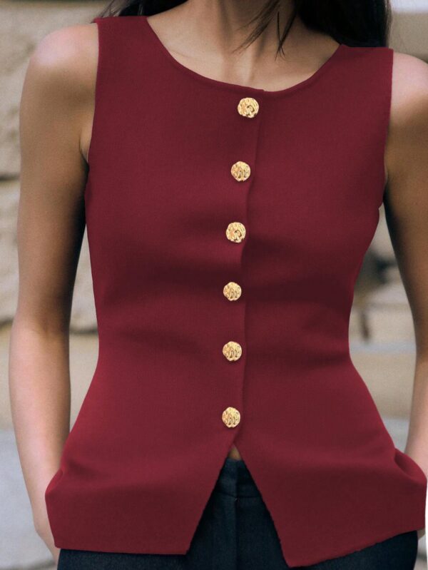 Chaleco Elegante de Botones Metálicos con Cuello Redondo - Image 22