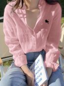Camisa Estampada con Manga Larga y Hombros Caídos