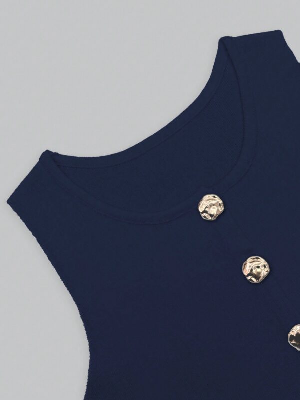 Chaleco Elegante de Botones Metálicos con Cuello Redondo - Image 41