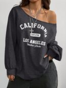 Sudadera de Punto Gris con Estampado y Manga Larga para Otoño/Invierno