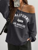 Sudadera de Punto Gris con Estampado y Manga Larga para Otoño/Invierno