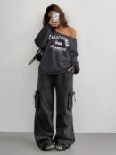 Sudadera de Punto Gris con Estampado y Manga Larga para Otoño/Invierno