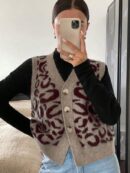 Chaleco de Punto con Estampado de Leopardo y Botones