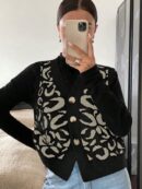 Chaleco de Punto con Estampado de Leopardo y Botones