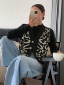 Chaleco de Punto con Estampado de Leopardo y Botones