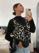 Chaleco de Punto con Estampado de Leopardo y Botones