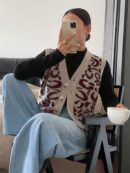 Chaleco de Punto con Estampado de Leopardo y Botones
