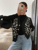 Chaleco de Punto con Estampado de Leopardo y Botones