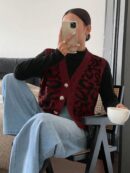 Chaleco de Punto con Estampado de Leopardo y Botones