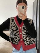 Chaleco de Punto con Estampado de Leopardo y Botones