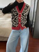 Chaleco de Punto con Estampado de Leopardo y Botones