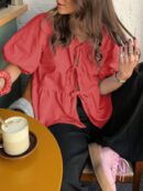 Blusa Mujer con Mangas Puff, Lazo y Peplum