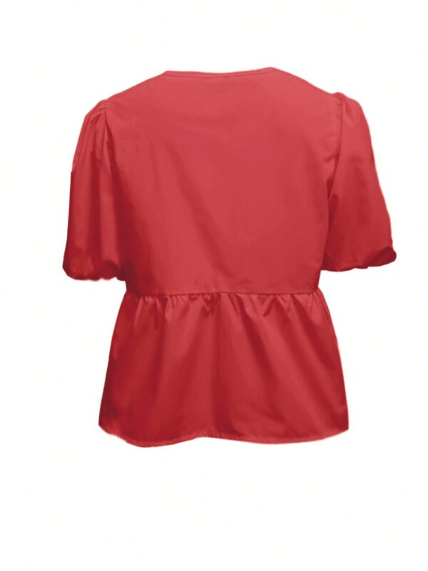 Blusa Mujer con Mangas Puff, Lazo y Peplum - Image 9