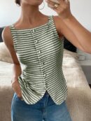 Blusa Elegante de Rayas con Botones y Abertura Frontal