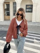 Cardigan Casual de Manga Larga con Detalles Contrastantes
