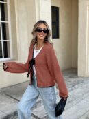 Cardigan Casual de Manga Larga con Detalles Contrastantes
