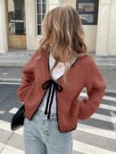 Cardigan Casual de Manga Larga con Detalles Contrastantes