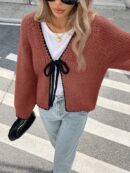 Cardigan Casual de Manga Larga con Detalles Contrastantes