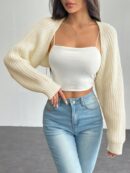 Cardigan Corto de Punto en Estilo Ballet con Mangas Raglan