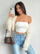 Cardigan Corto de Punto en Estilo Ballet con Mangas Raglan