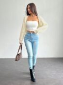 Cardigan Corto de Punto en Estilo Ballet con Mangas Raglan