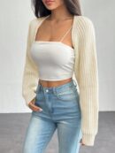Cardigan Corto de Punto en Estilo Ballet con Mangas Raglan