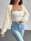 Cardigan Corto de Punto en Estilo Ballet con Mangas Raglan