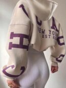 Buzo con Capucha Estampado de Letras, Manga Larga