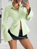 Blusa de Negocios Casual a Rayas con Botones y Manga Larga