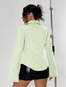 Blusa de Negocios Casual a Rayas con Botones y Manga Larga